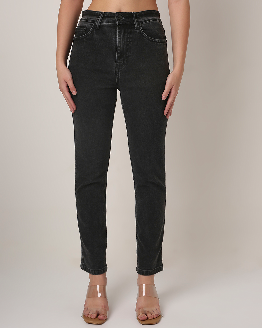 Black MID-WASH High-Waist Slim-Fit Jeans