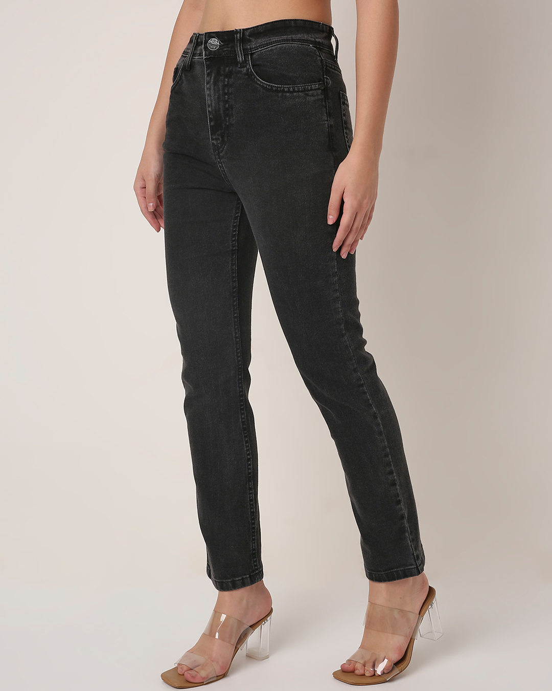 Black MID-WASH High-Waist Slim-Fit Jeans