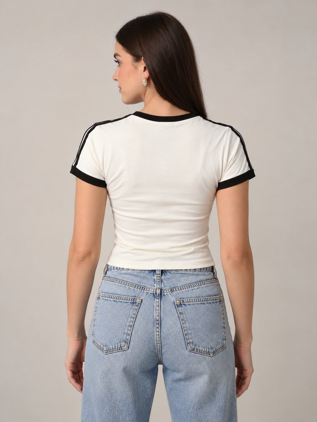 White Slim Fit T-Shirt with Black Contrast Stripes