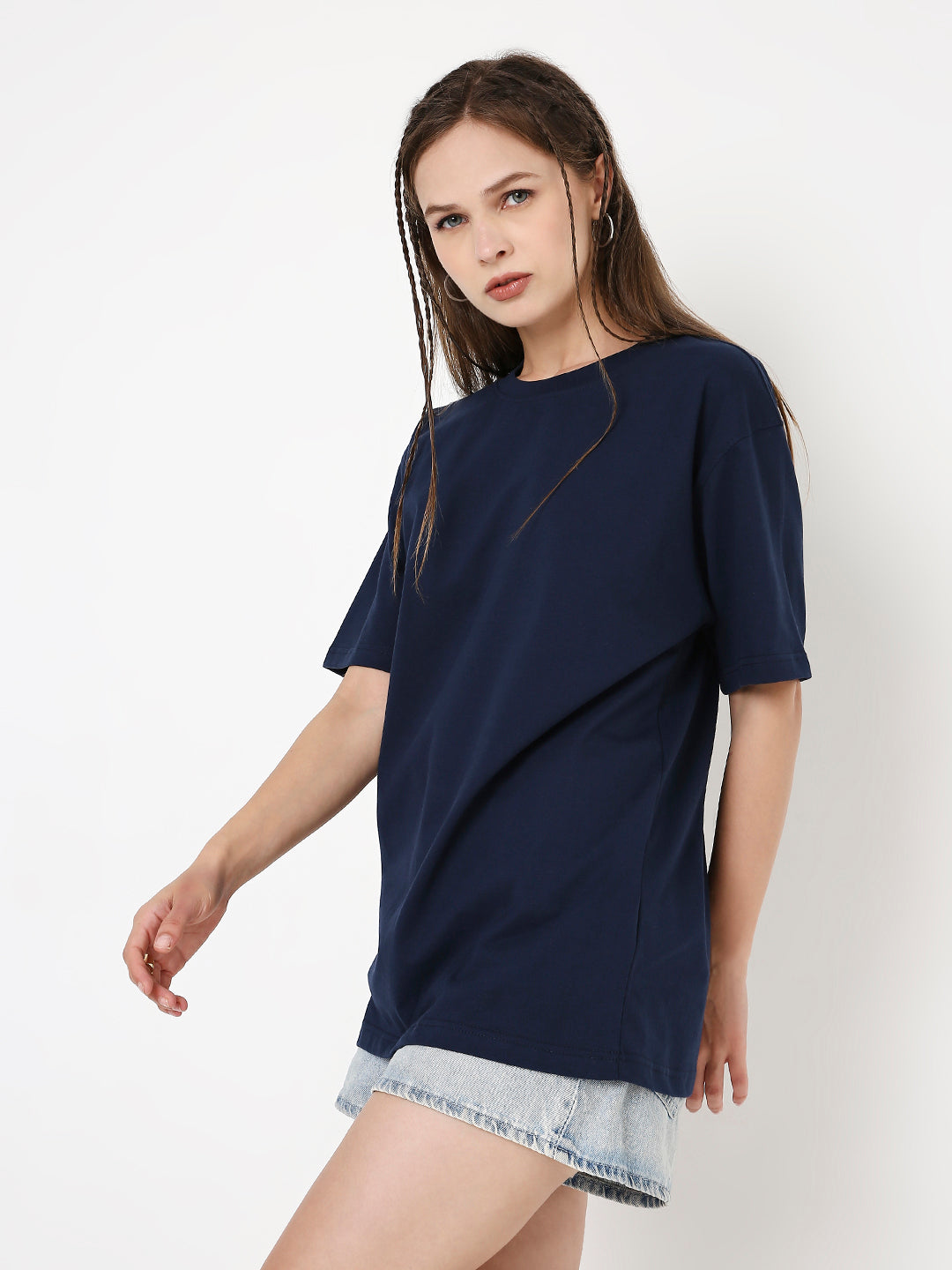 RELAXED FIT NAVY-BLUE SOLID TSHIRT