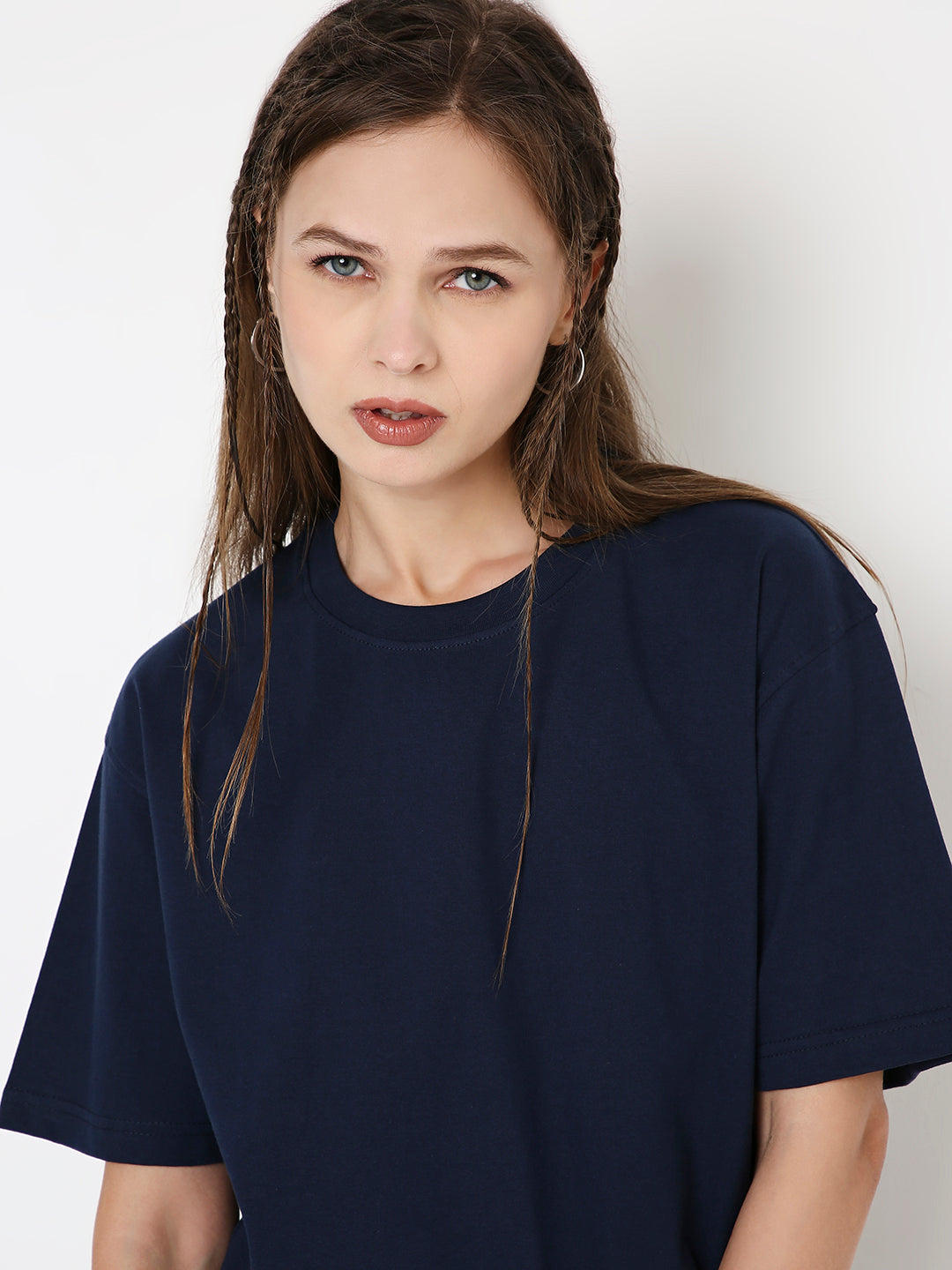 RELAXED FIT NAVY-BLUE SOLID TSHIRT