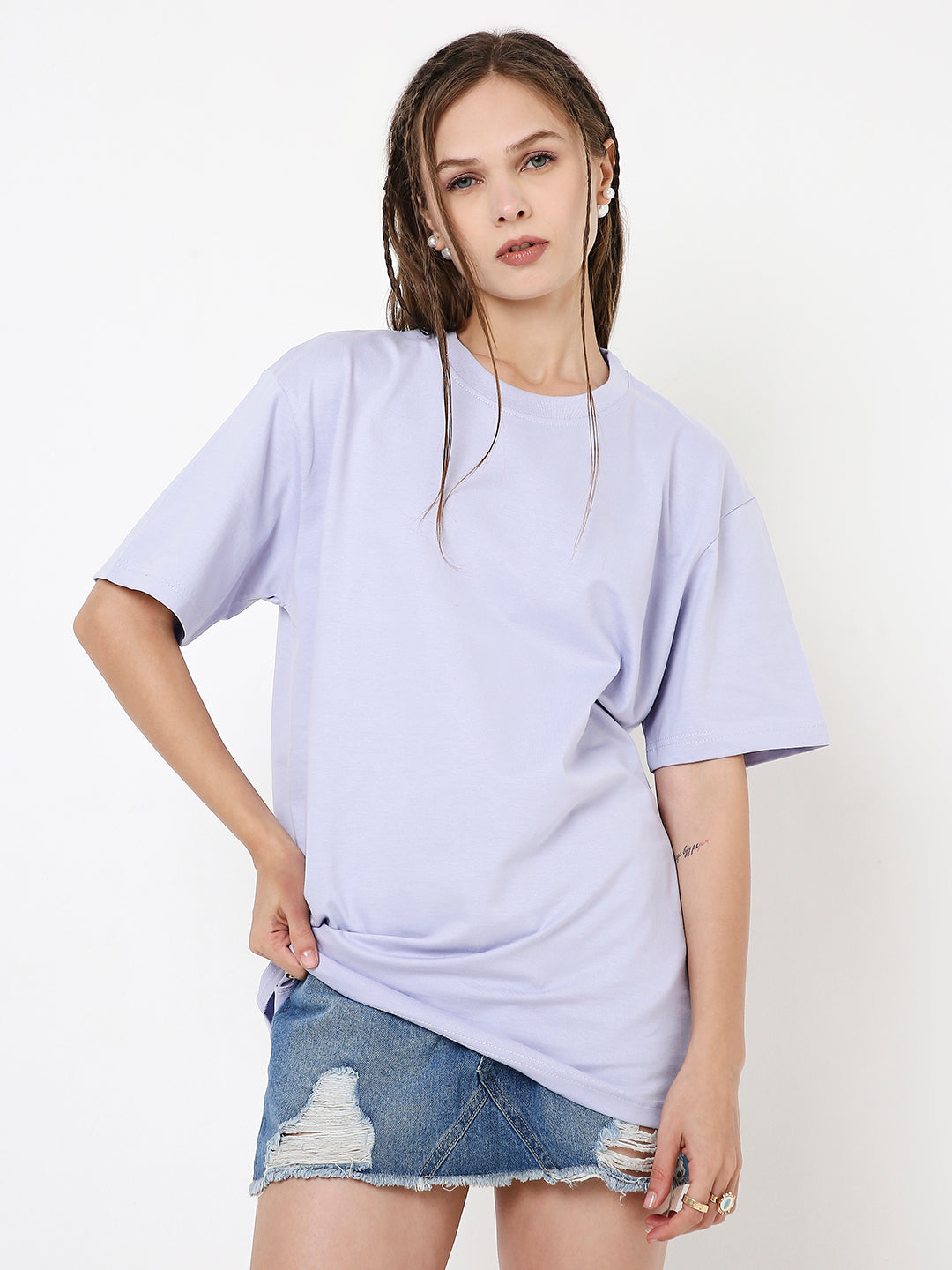 RELAXED FIT LAVENDER SOLID TSHIRT