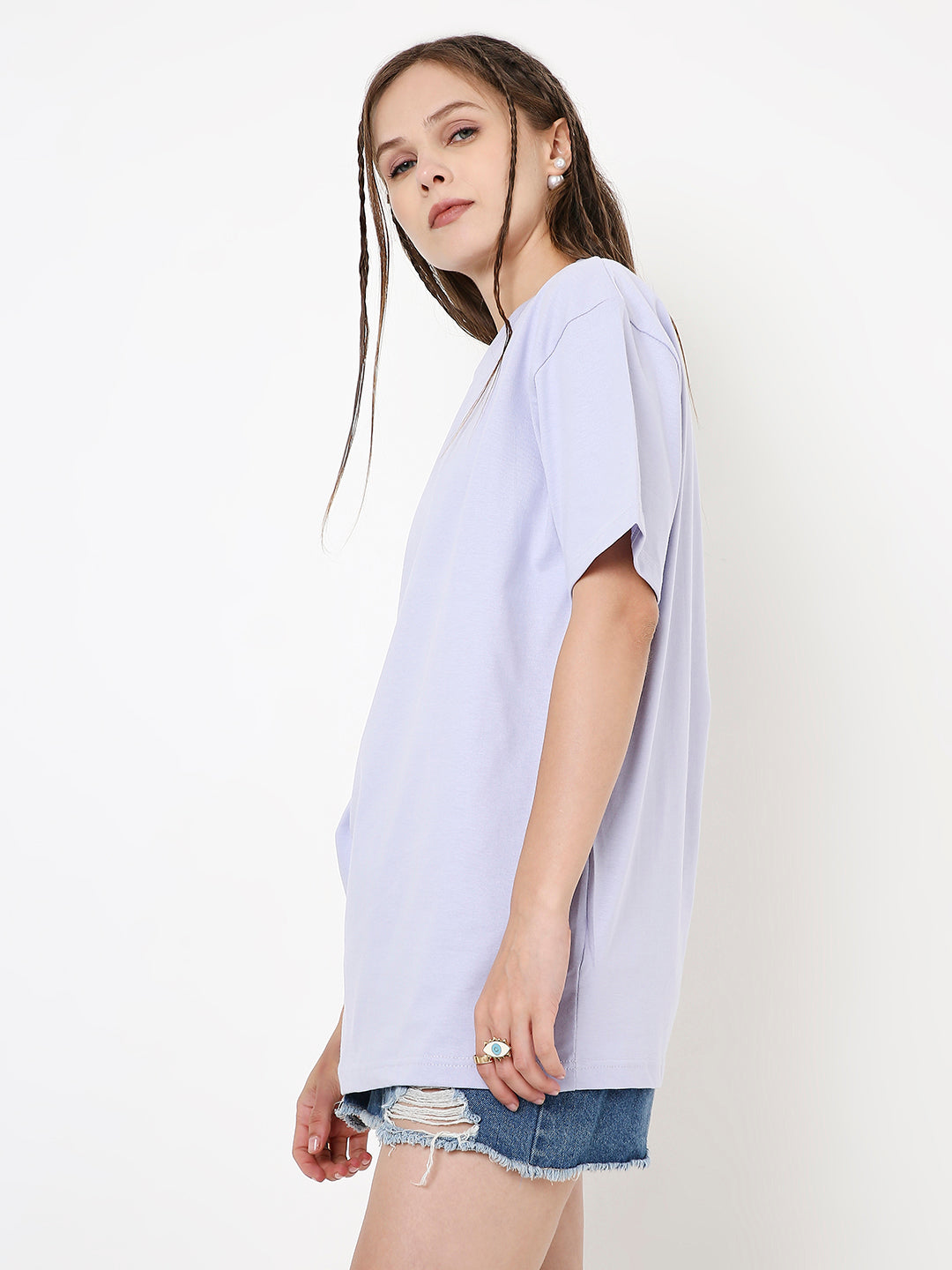 RELAXED FIT LAVENDER SOLID TSHIRT