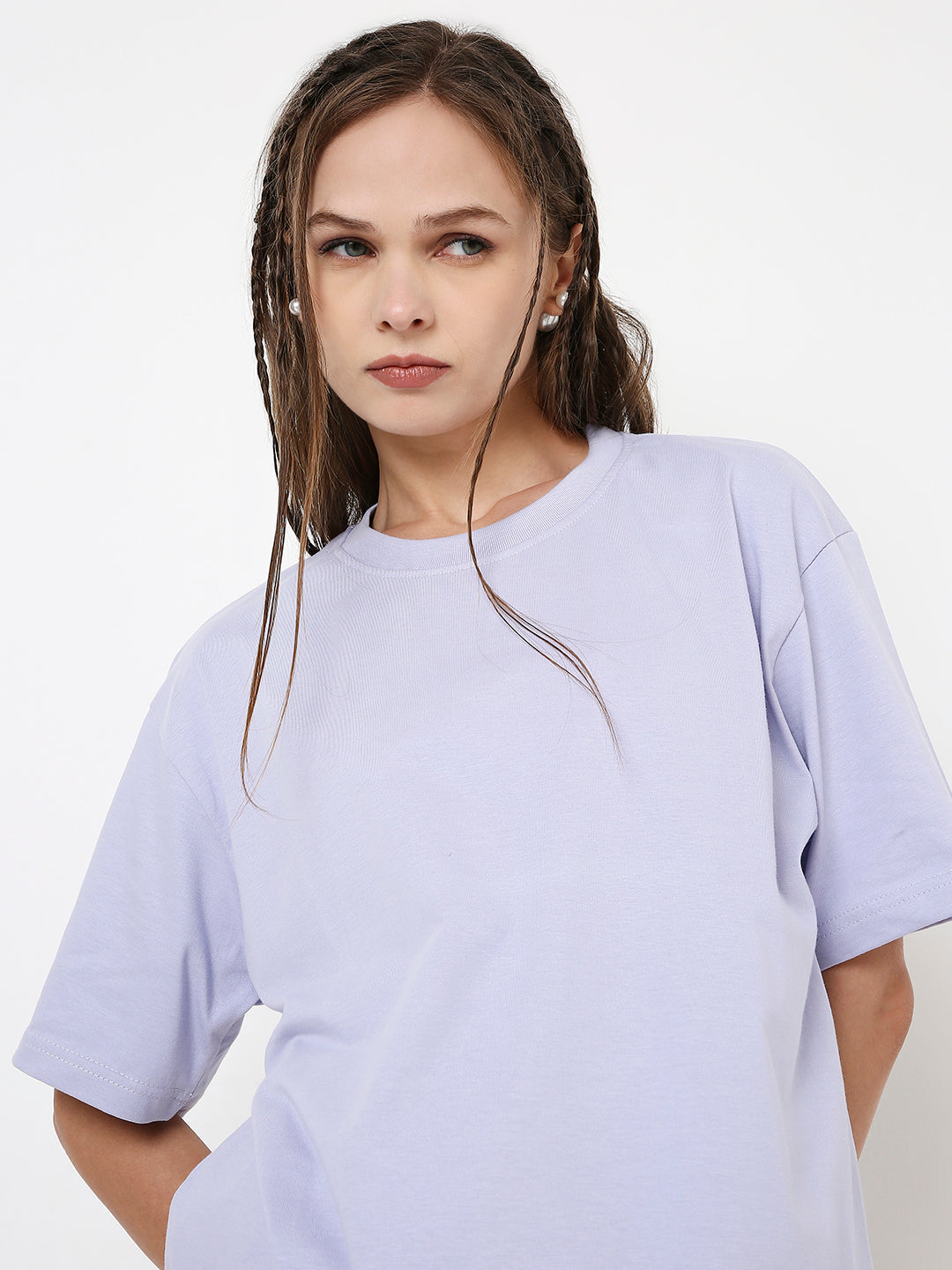 RELAXED FIT LAVENDER SOLID TSHIRT