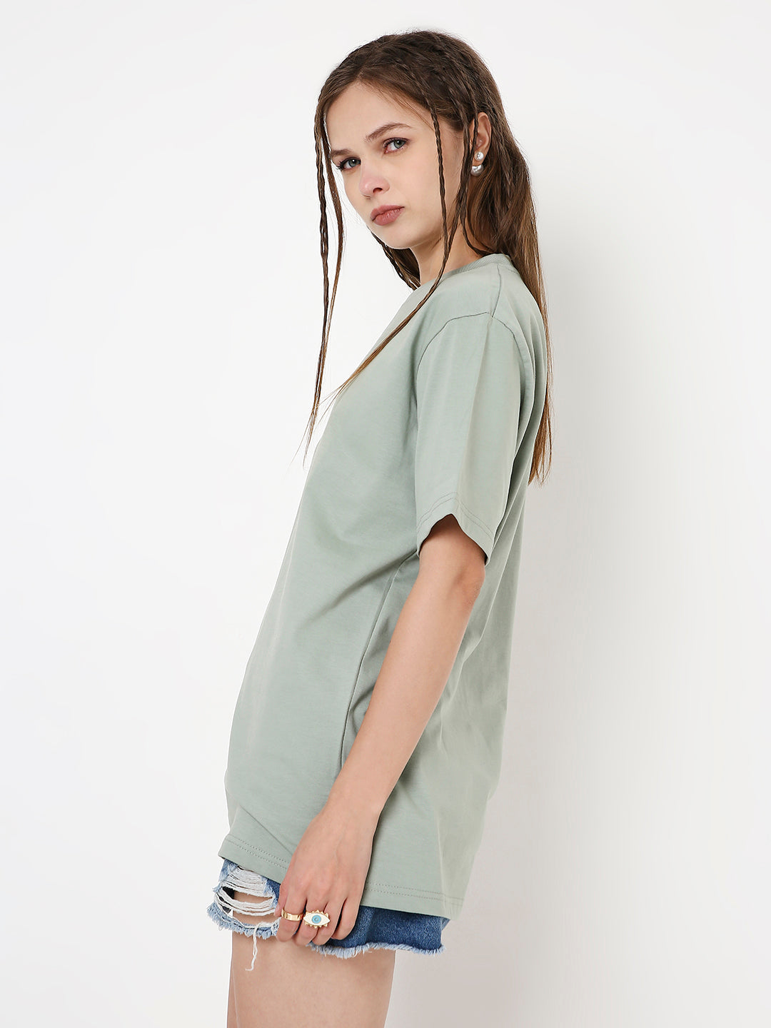 RELAXED FIT SAGE GREEN SOLID TSHIRT