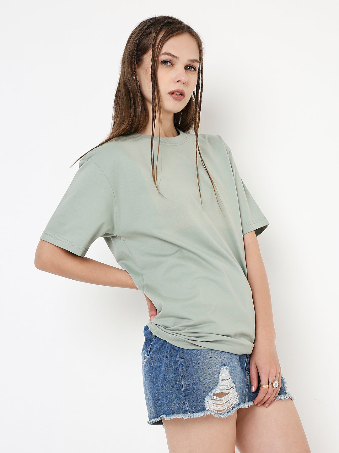 RELAXED FIT SAGE GREEN SOLID TSHIRT