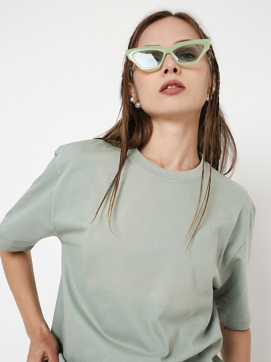 RELAXED FIT SAGE GREEN SOLID TSHIRT