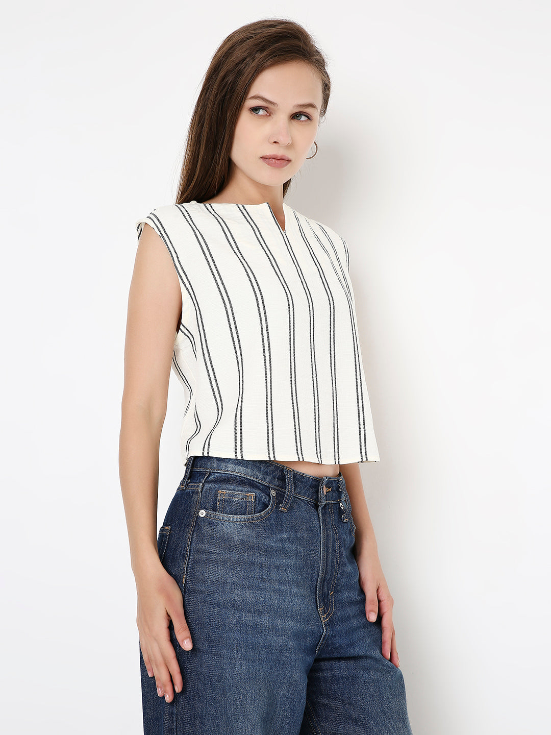 LEMON STRIPES SLEEVES CROP TOP