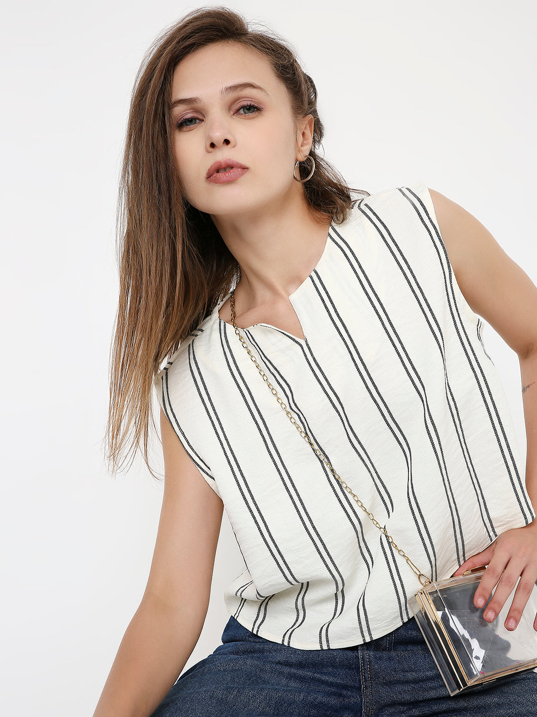 LEMON STRIPES SLEEVES CROP TOP