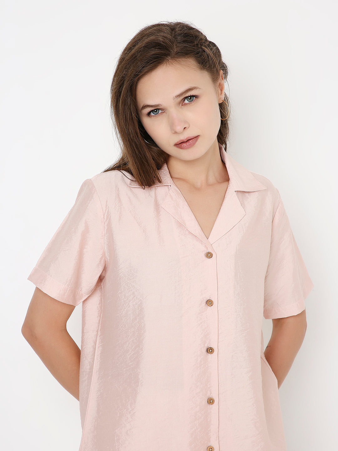 PEACH NYLON-VISCOSE SHIRT
