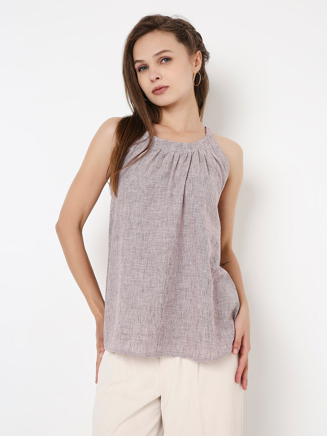 MAROON TEXTURED HALTER NECK TOP