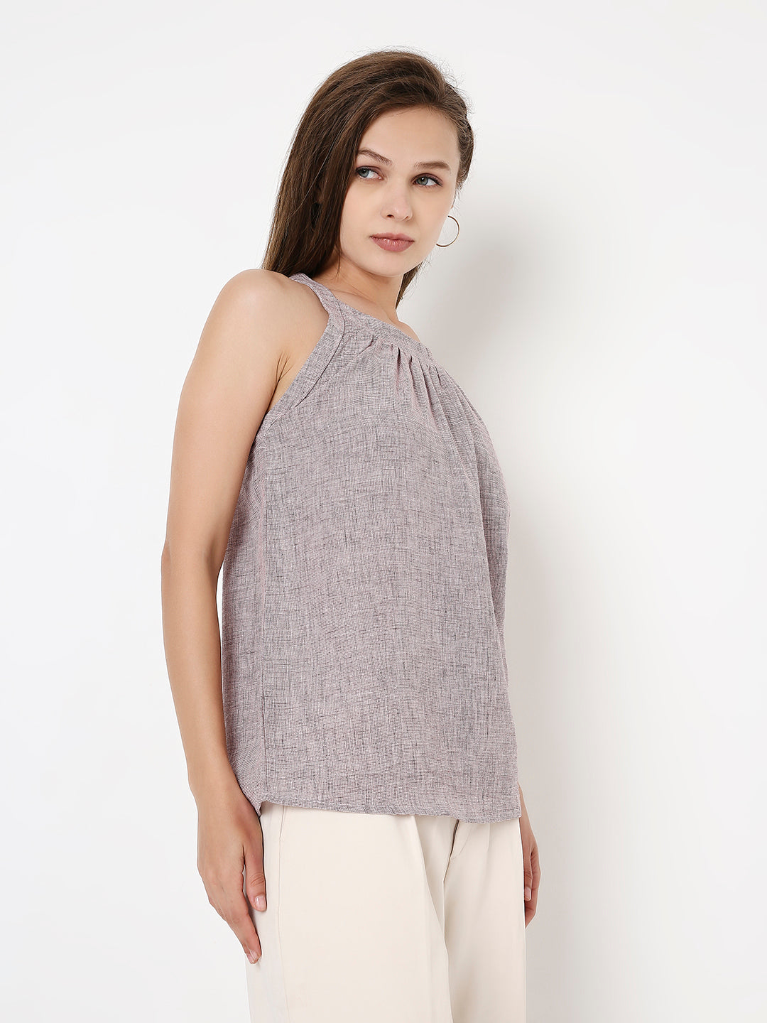 MAROON TEXTURED HALTER NECK TOP