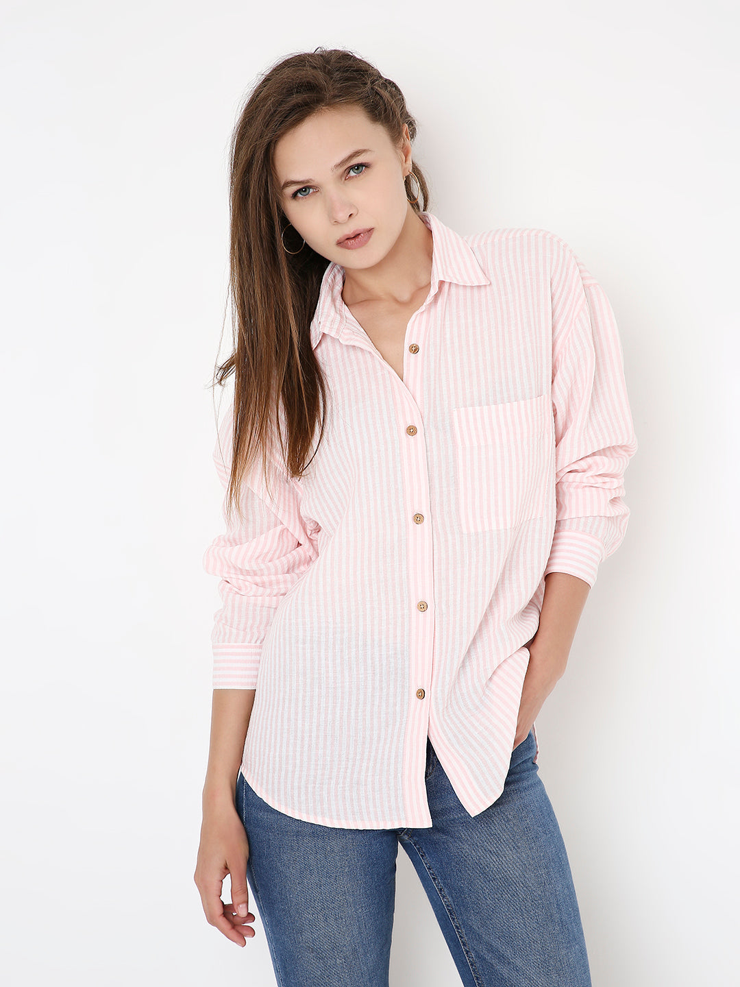 PINK & WHITE STRIPEED SHIRT