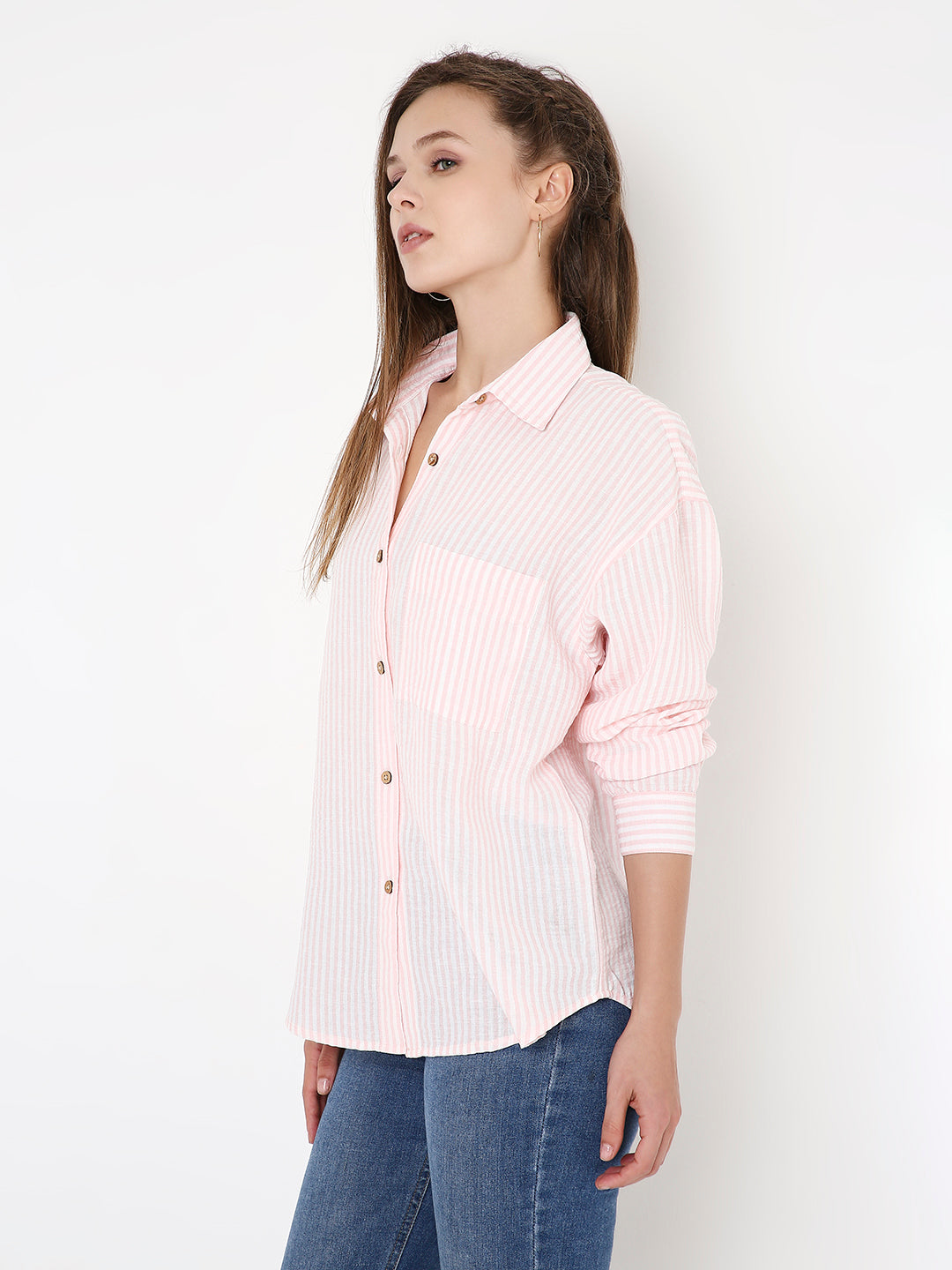 PINK & WHITE STRIPEED SHIRT