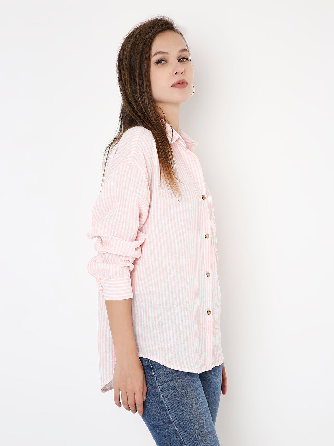 PINK & WHITE STRIPEED SHIRT