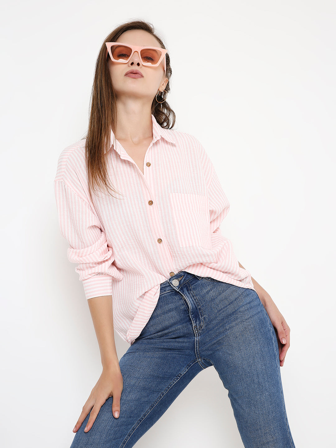 PINK & WHITE STRIPEED SHIRT