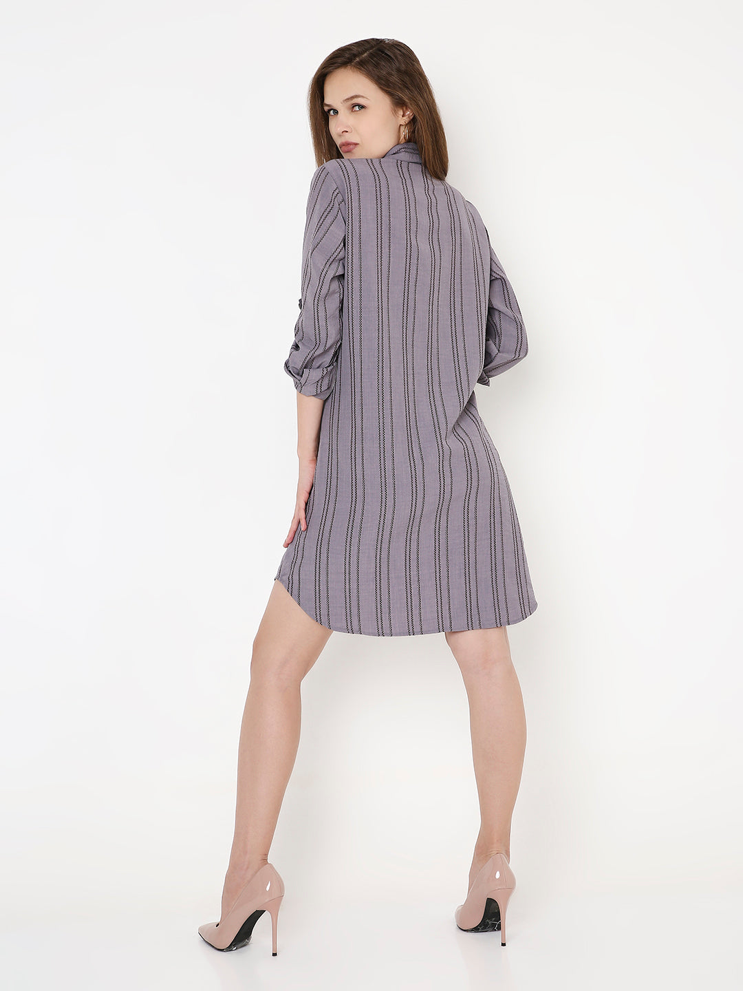 PURPLE MAUVE STRIPED SHIRT DRESS