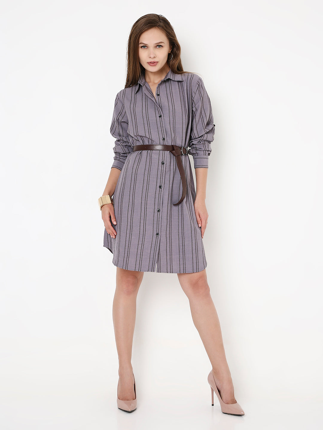 PURPLE MAUVE STRIPED SHIRT DRESS