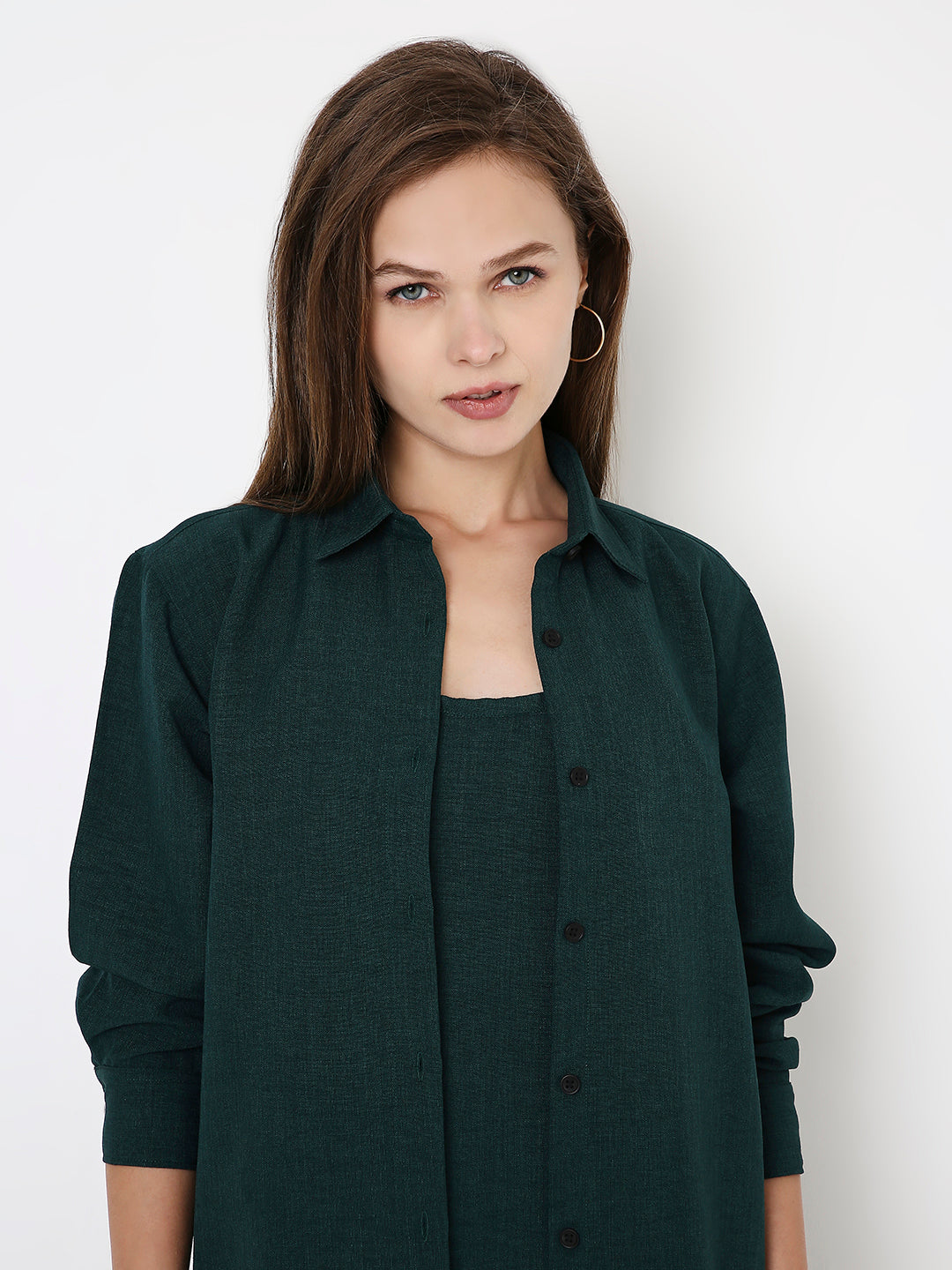 EMERALD GREEN CO-ORDSET SLEEVELESS DRESS & OVERLAY SHIRT