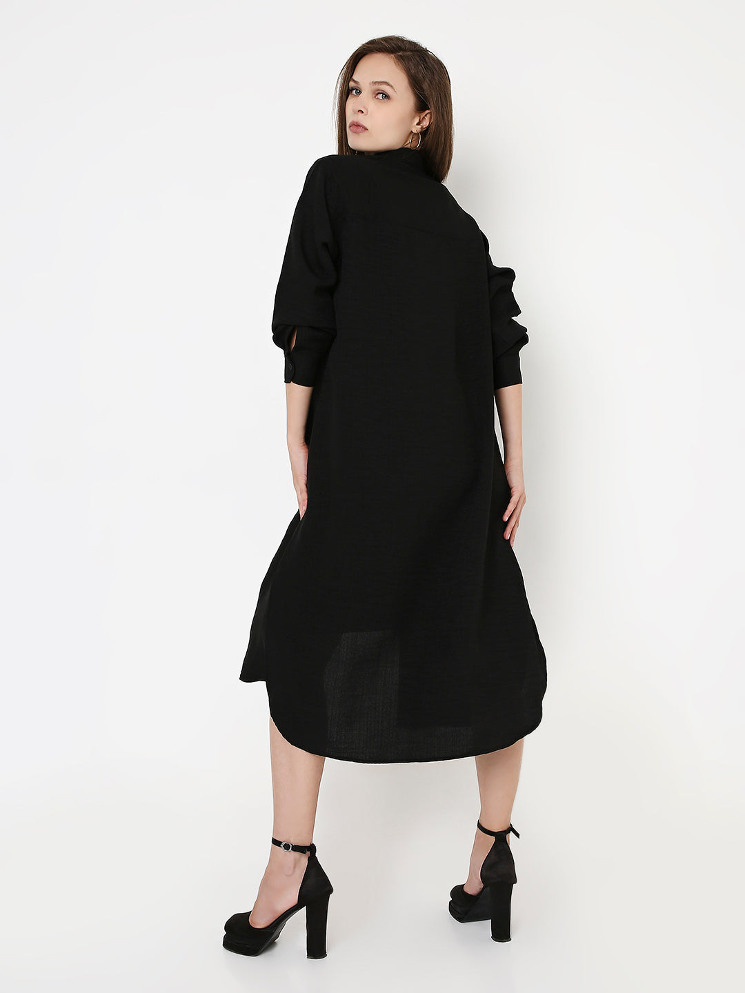 BLACK CO-ORDSET SLEEVELESS DRESS & OVERLAY SHIRT
