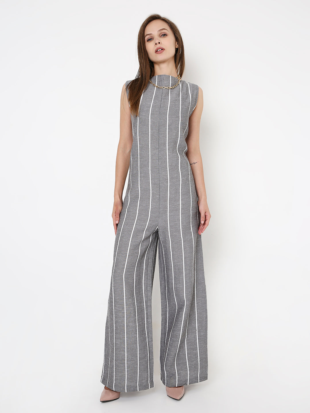 CLASSIC GRAY STRIPE JUMPSUIT