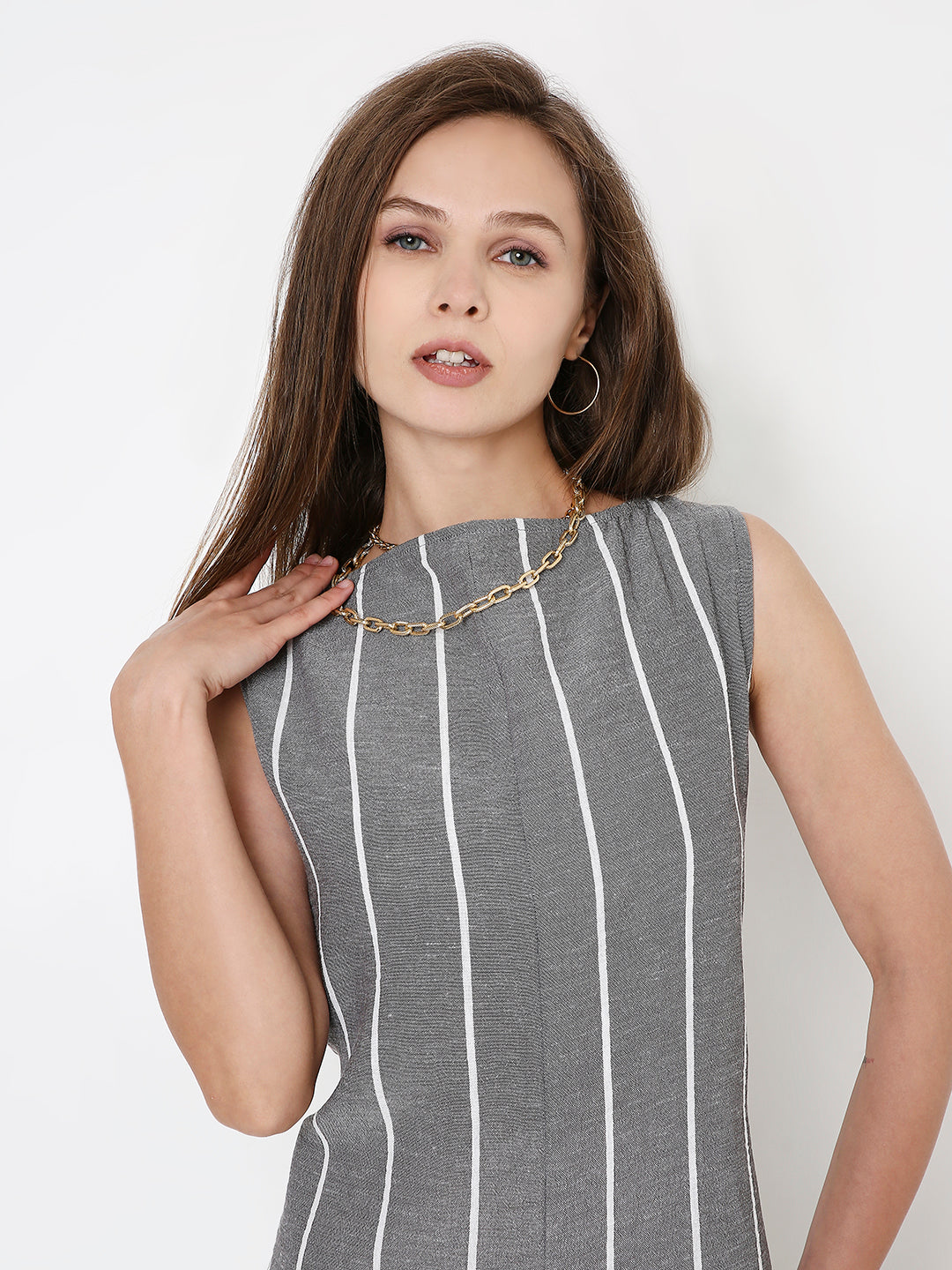 CLASSIC GRAY STRIPE JUMPSUIT