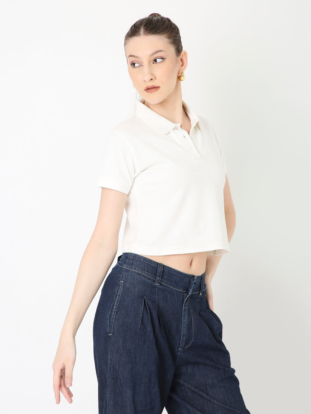 WHITE POLO CROPPED TSHIRT