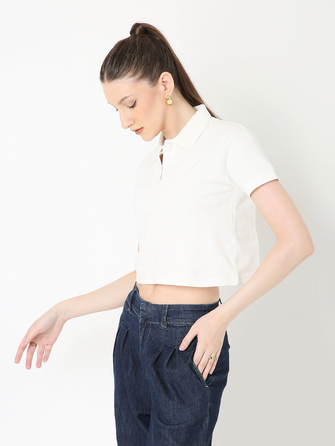 WHITE POLO CROPPED TSHIRT