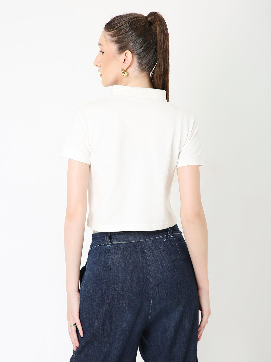 WHITE POLO CROPPED TSHIRT