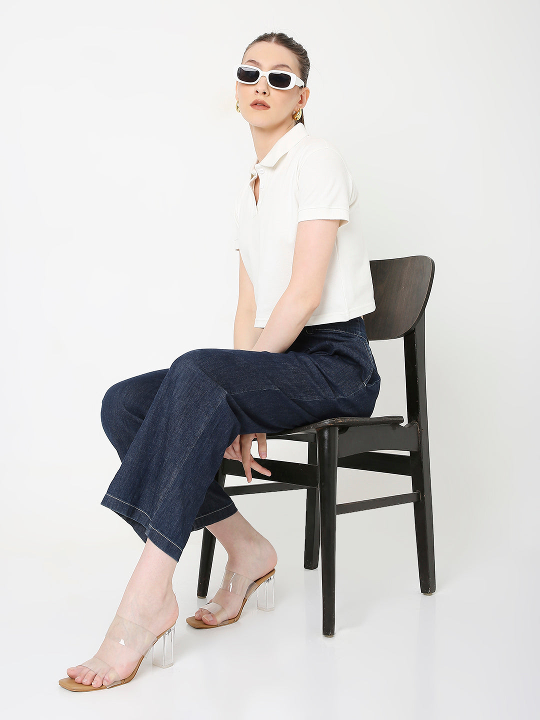 WHITE POLO CROPPED TSHIRT