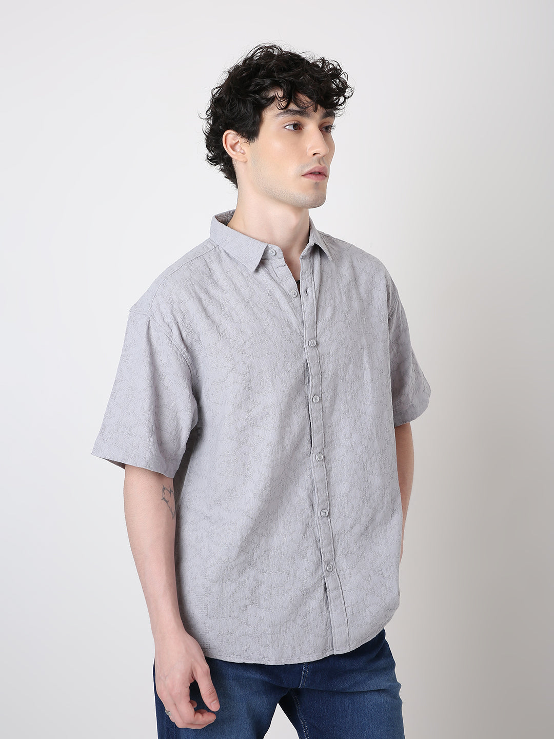 TEXTURED COTTON SHORT SLEEVE SHIRT