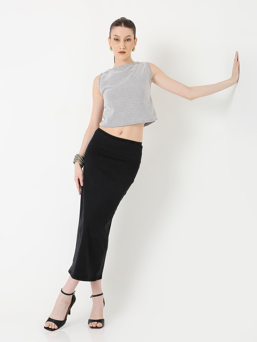 MAROON MINIMALIST MICRO-CHECKS SLEEVELESS CROP TOP