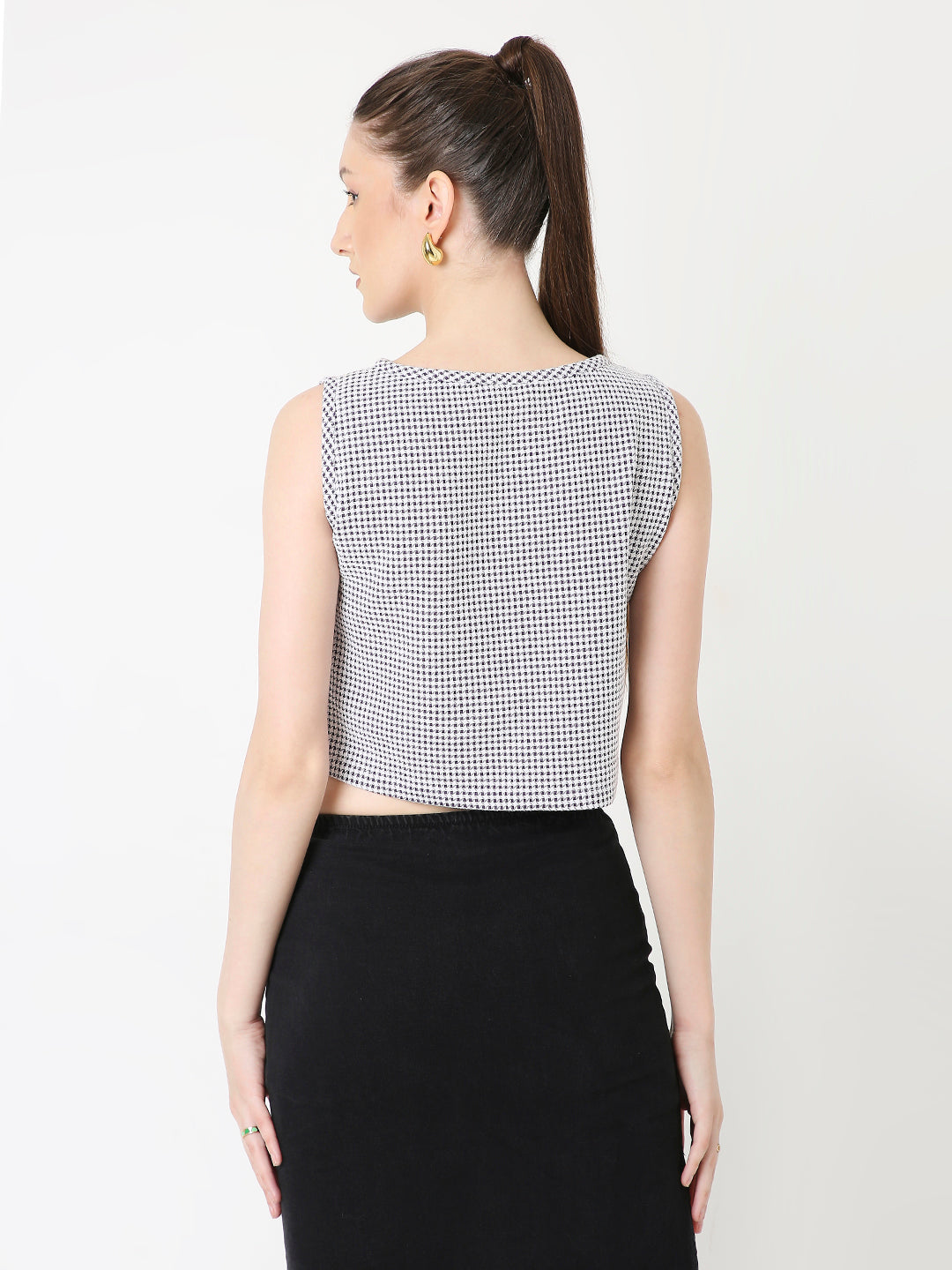 WINE MINIMALIST MICRO-CHECKS SLEEVELESS CROP TOP