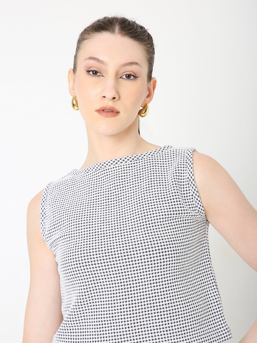 MINIMALIST MICRO-CHECKS SLEEVELESS CROP TOP
