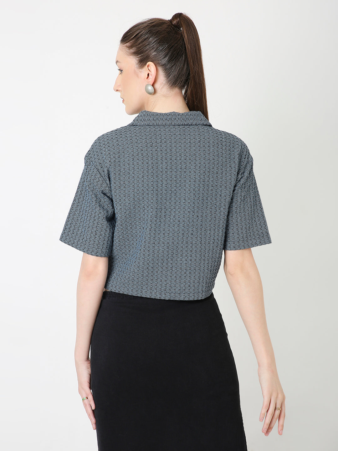 GREY & BLACK TEXTURED CROPPED SHIRT