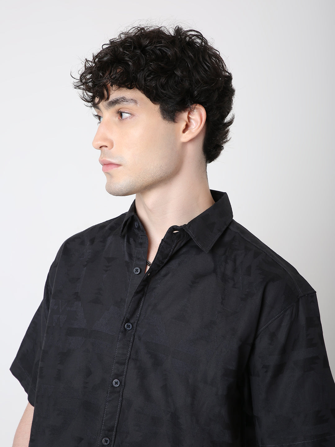 Jacquard Pure Cotton Short Sleeve Casual Shirt