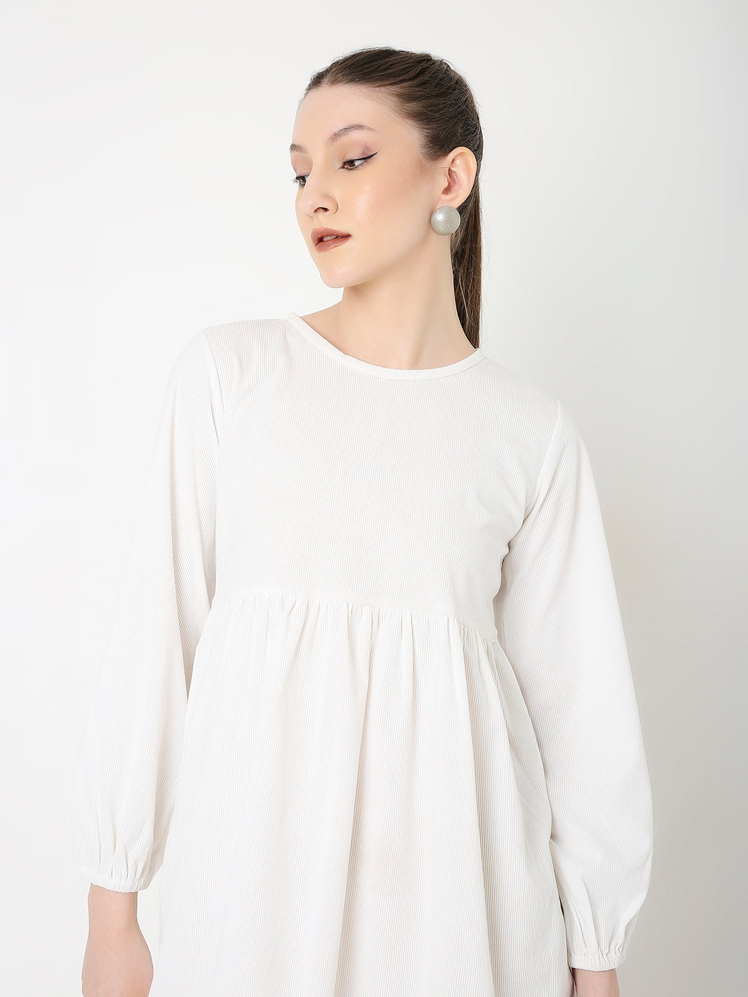 WHITE CORDUROY SHORT DRESS