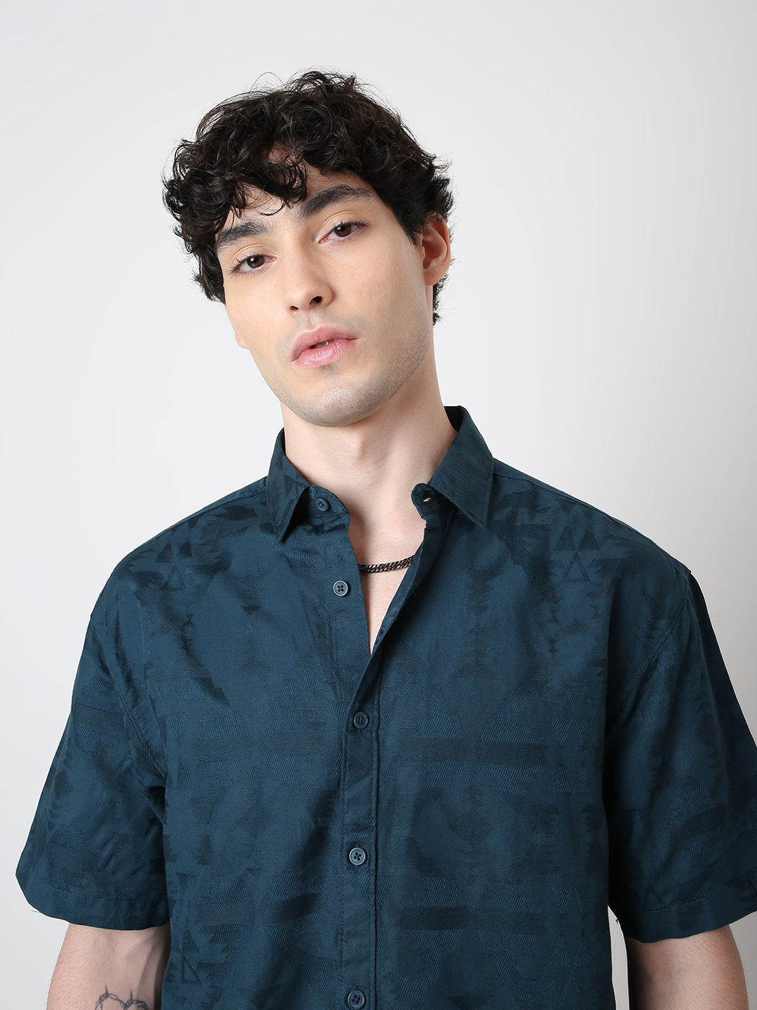 JACQUARD PURE COTTON SHORT SLEEVE CASUAL SHIRT