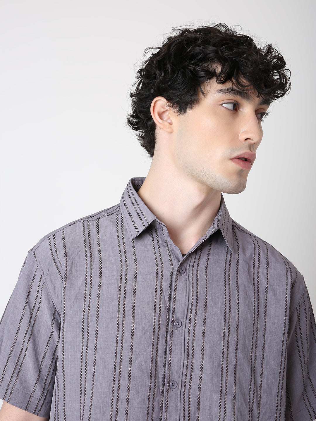 MAUVE VERTICAL STRIPE SHIRT
