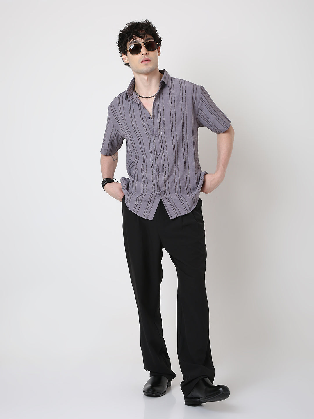 MAUVE VERTICAL STRIPE SHIRT