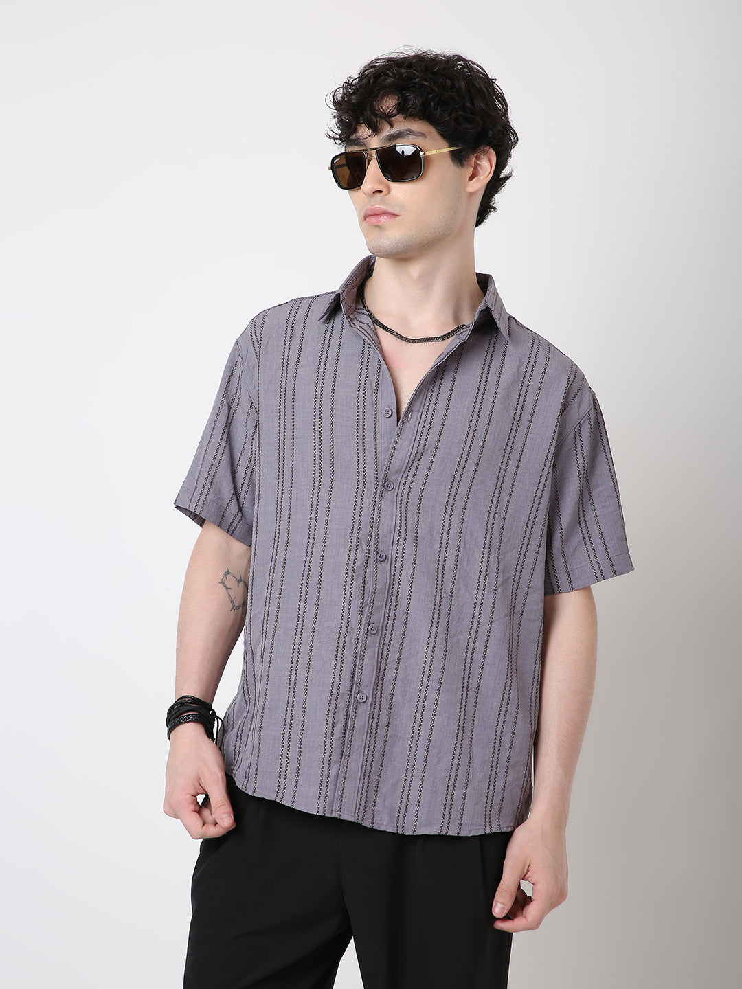 MAUVE VERTICAL STRIPE SHIRT