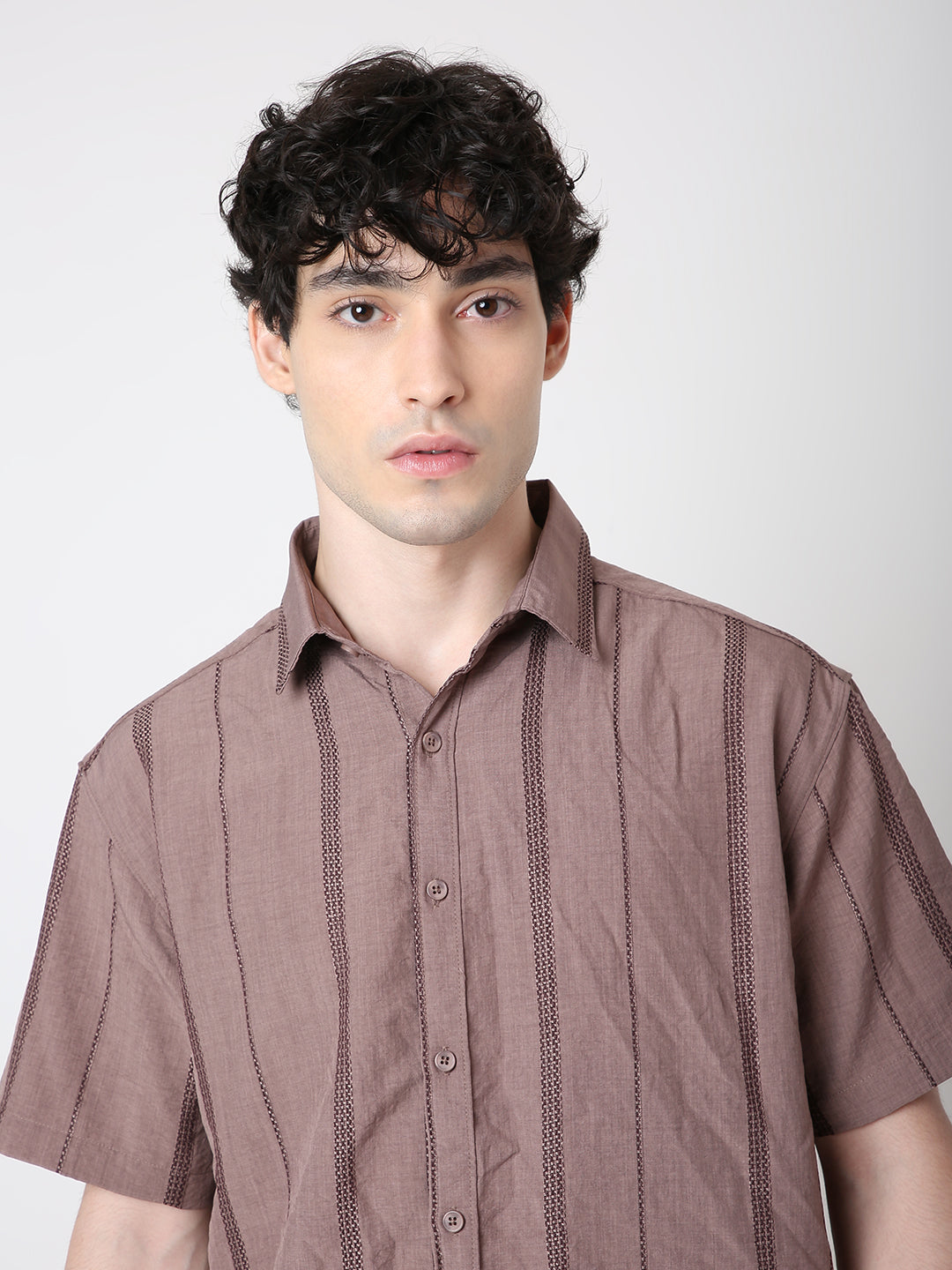 DUSTY BROWN STRIPED SHIRT