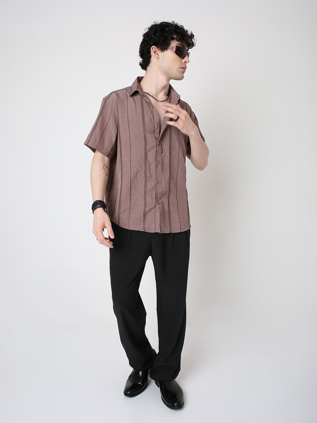 DUSTY BROWN STRIPED SHIRT