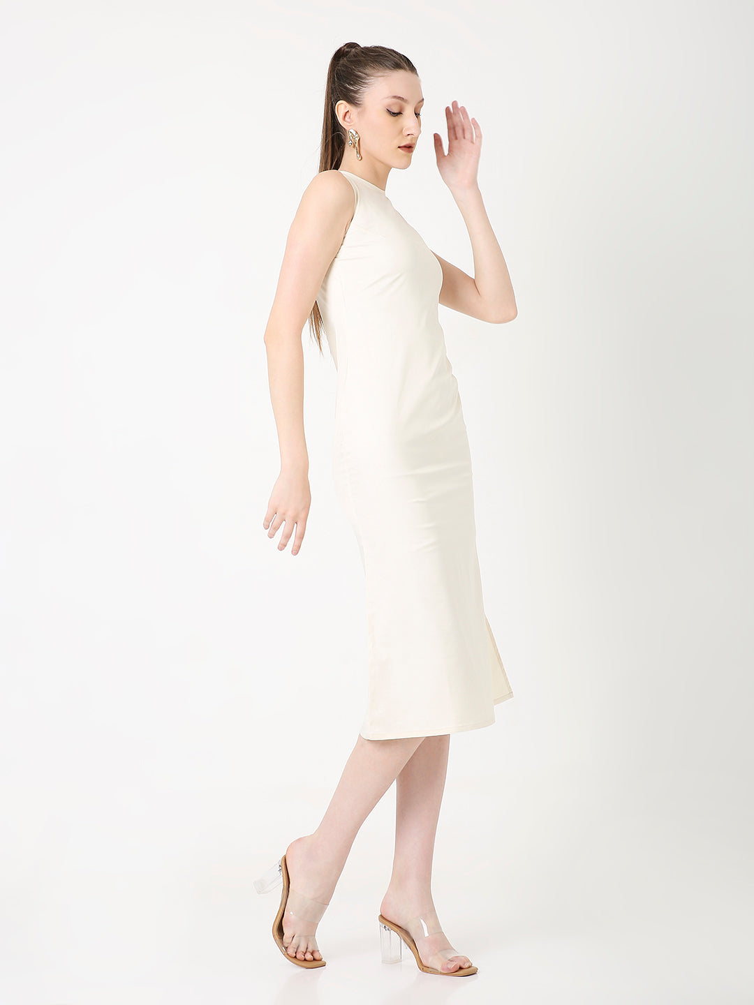 SATIN SLEEVELESS MIDI DRESS WITH SIDE SLIT