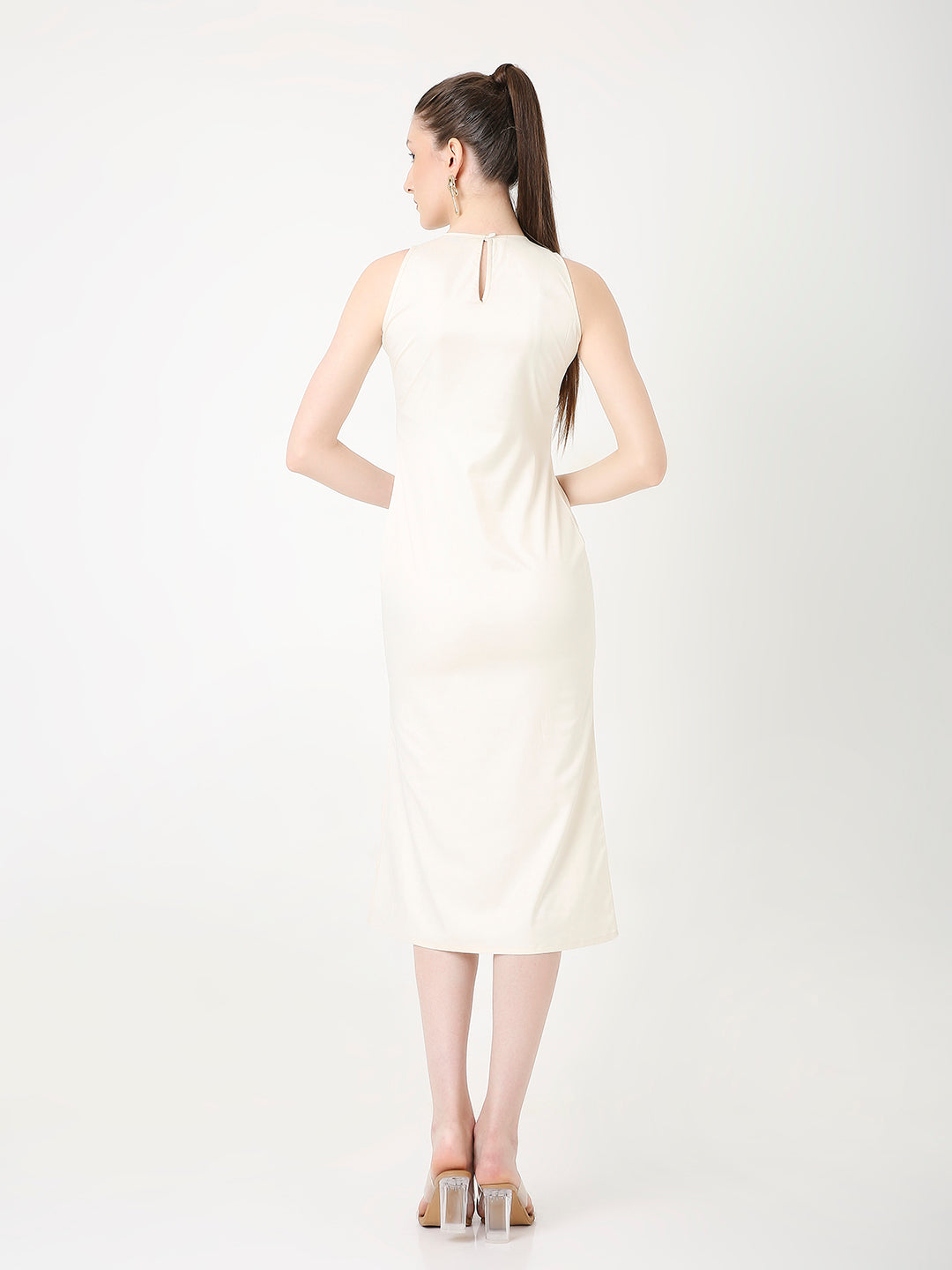 SATIN SLEEVELESS MIDI DRESS WITH SIDE SLIT