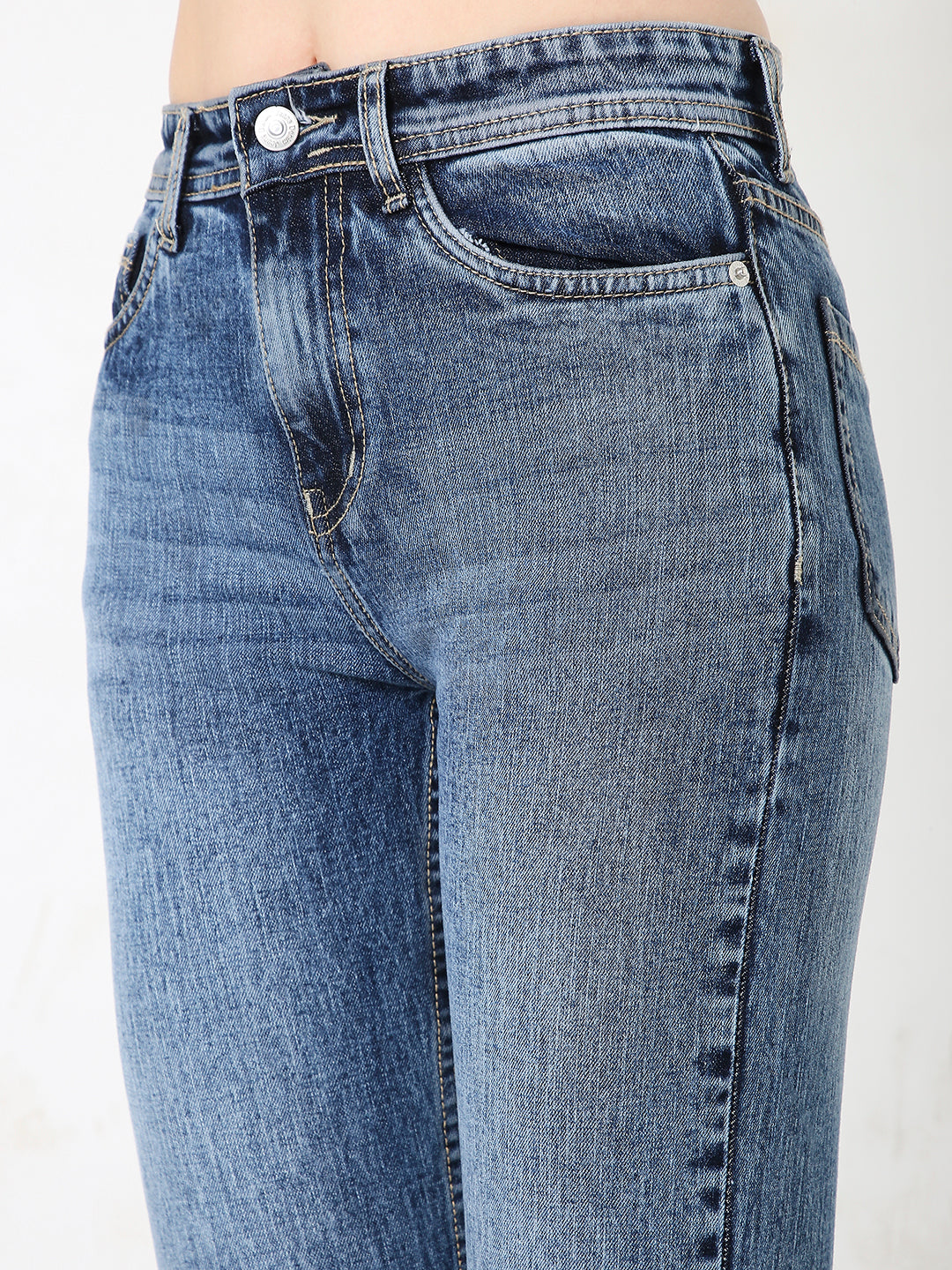 WOMENS BLUE SLIM STRAIGHT FIT DENIM JEANS
