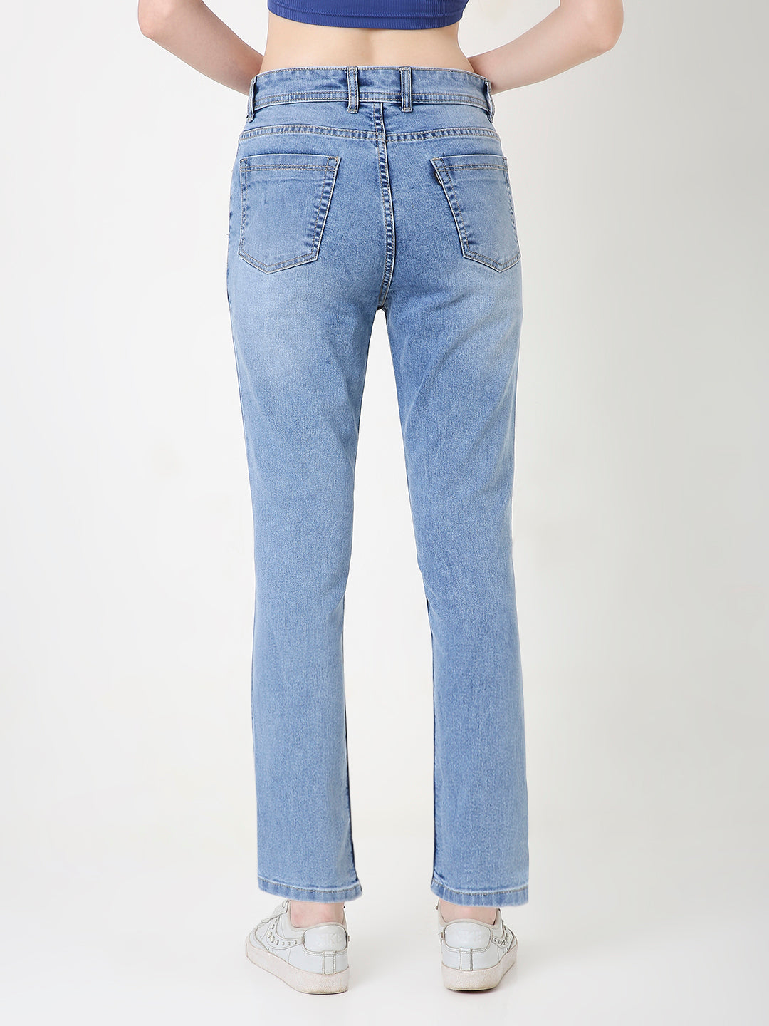 Light Blue High-Waist Straight Slim Jeans