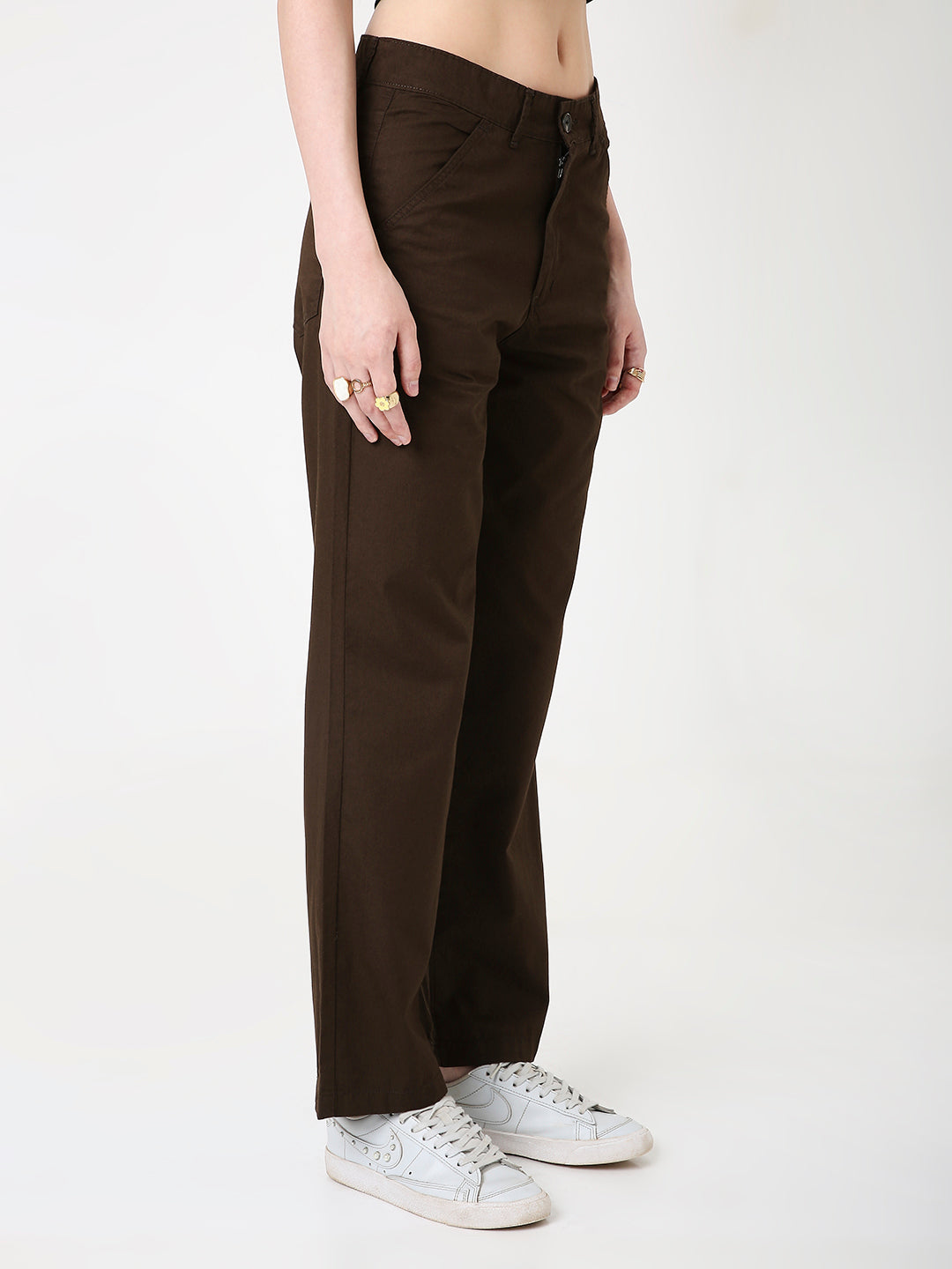 BROWN CLASSIC STRAIGHT-LEG COTTON PANTS