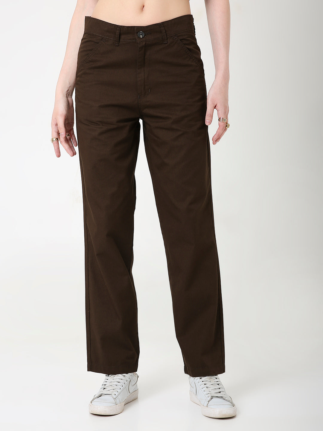 BROWN CLASSIC STRAIGHT-LEG COTTON PANTS