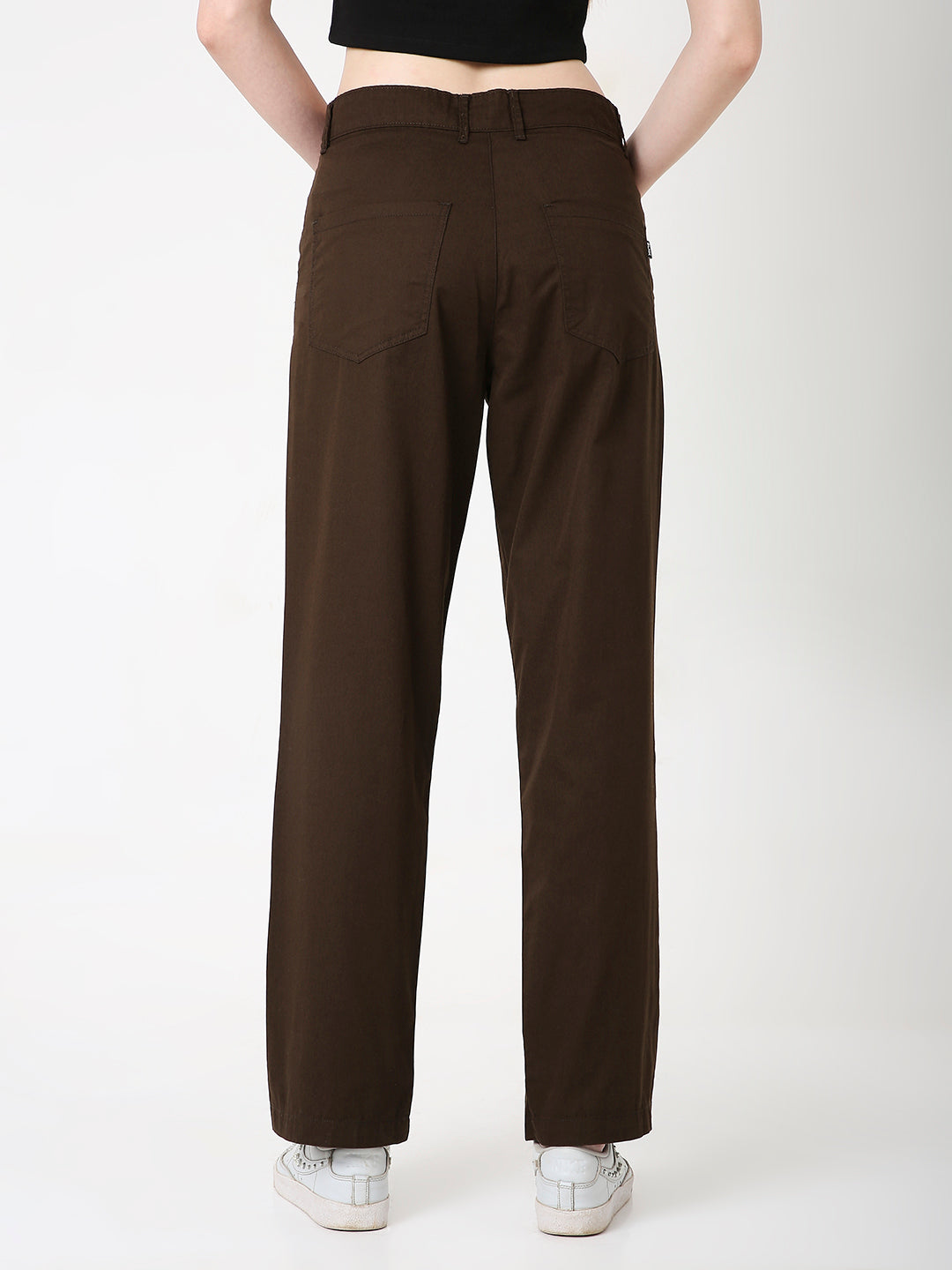BROWN CLASSIC STRAIGHT-LEG COTTON PANTS